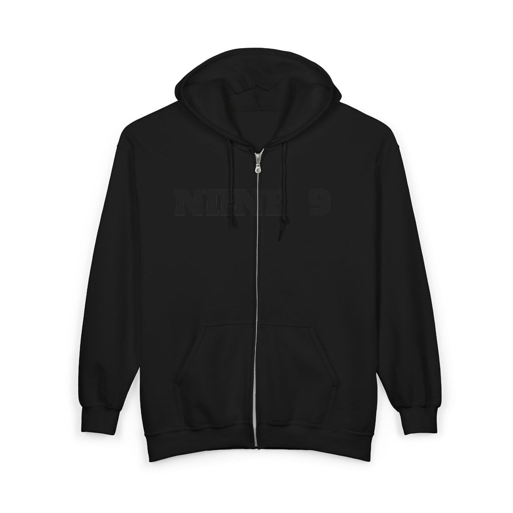 Black Zip Hoodie with Subtle Rhinestone Crown Design