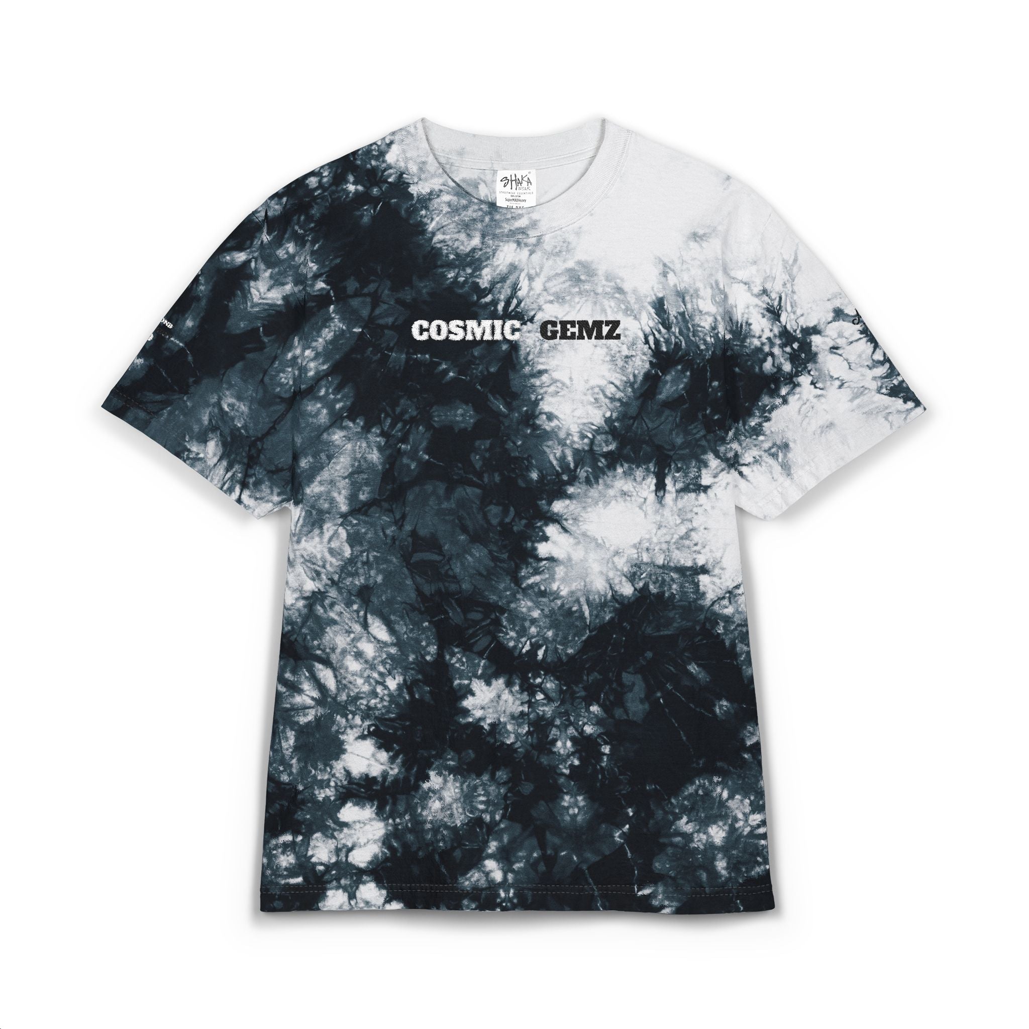 Embroidered 'Cosmic Gemz' Black & Gray Tie-Dye Oversized T-Shirt
