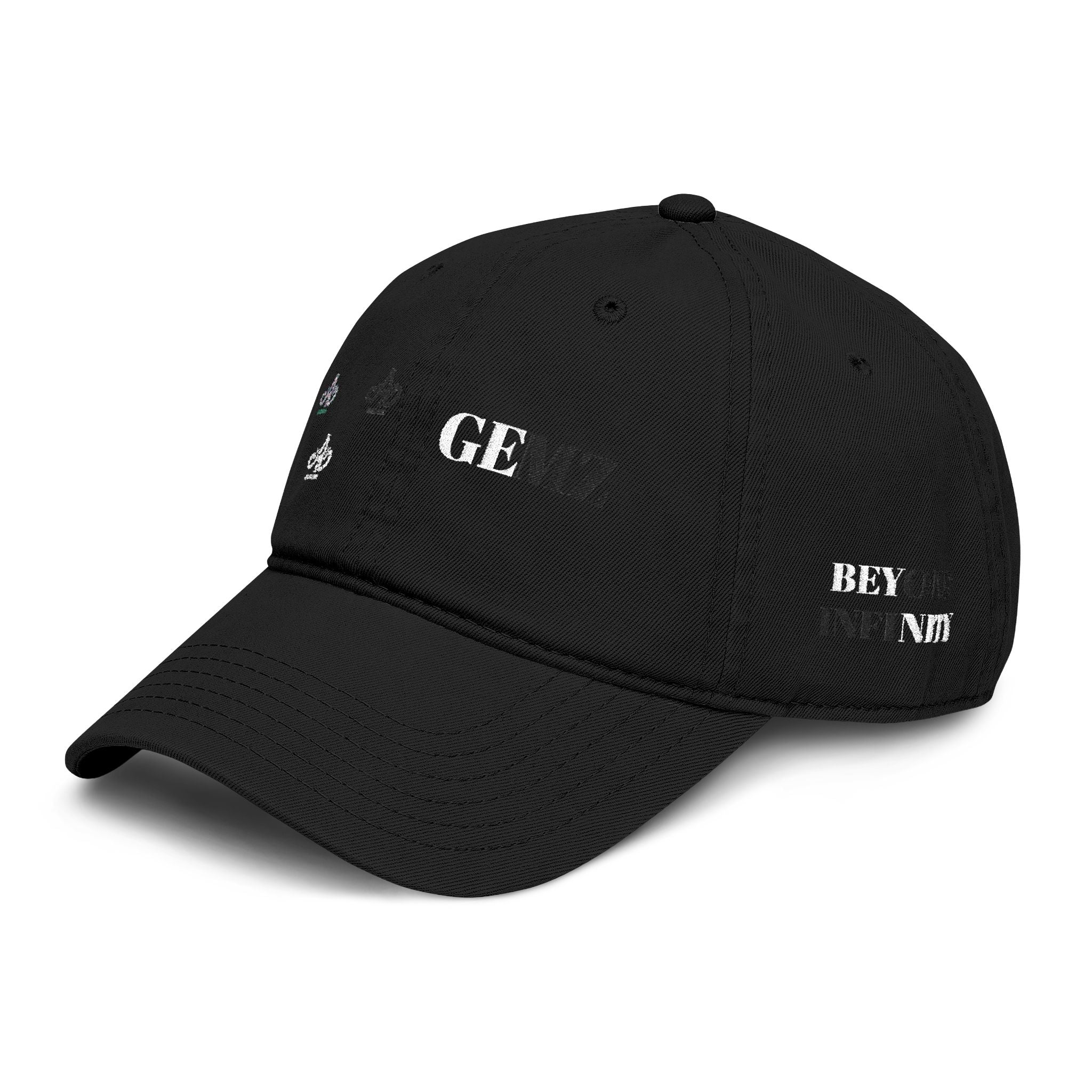 Washed Black Baseball Cap — Distressed 'GE' & Fleur-de-Lis Graphic Hat