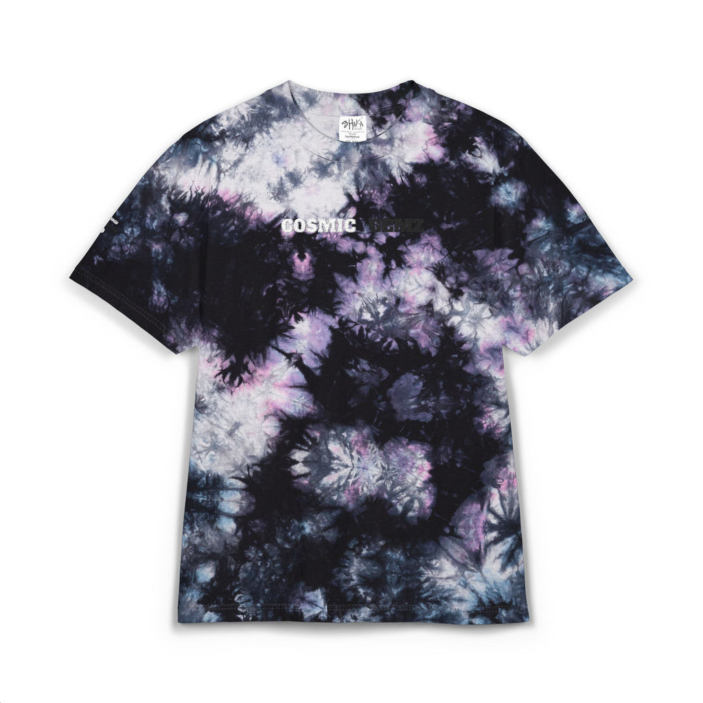 Embroidered 'Cosmic Gemz' Black & Gray Tie-Dye Oversized T-Shirt