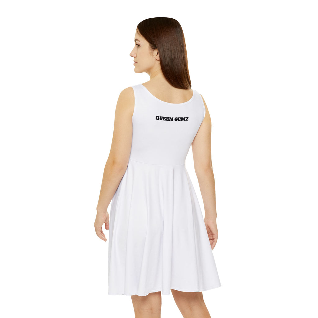 Queen Gemz White Skater Dress — Printed AOP Women's Fit