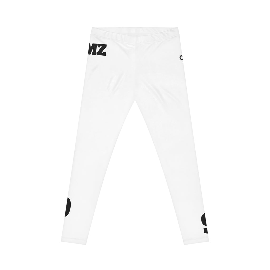 Gen Z White Graphic Leggings — Bold Number & Text All-Over Print
