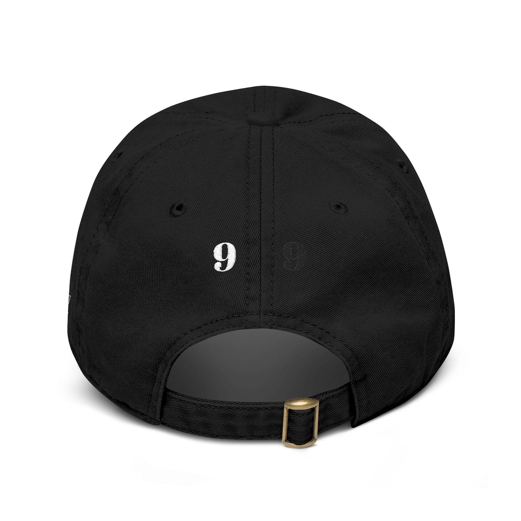 Washed Black Baseball Cap — Distressed 'GE' & Fleur-de-Lis Graphic Hat