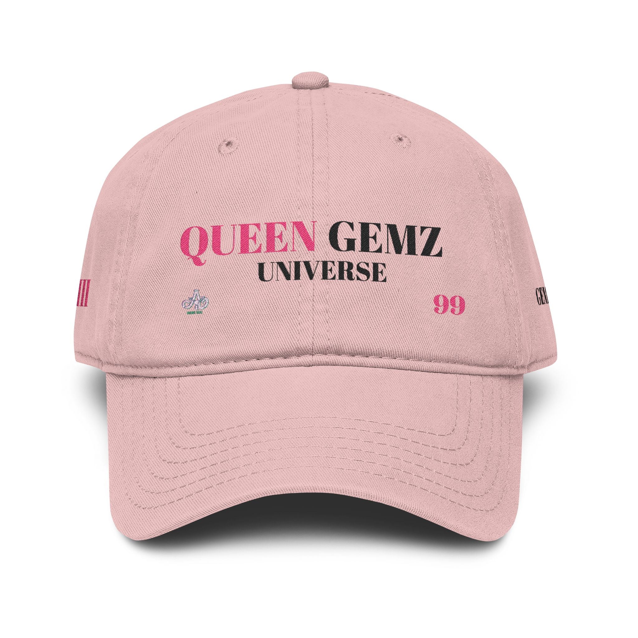 Queen Sewz Embroidered Washed Baseball Cap — Pink Accent Crown Hat