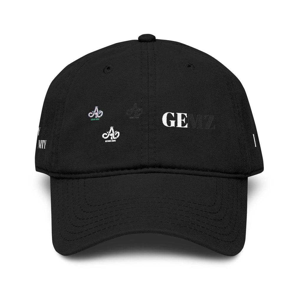 Washed Black Baseball Cap — Distressed 'GE' & Fleur-de-Lis Graphic Hat