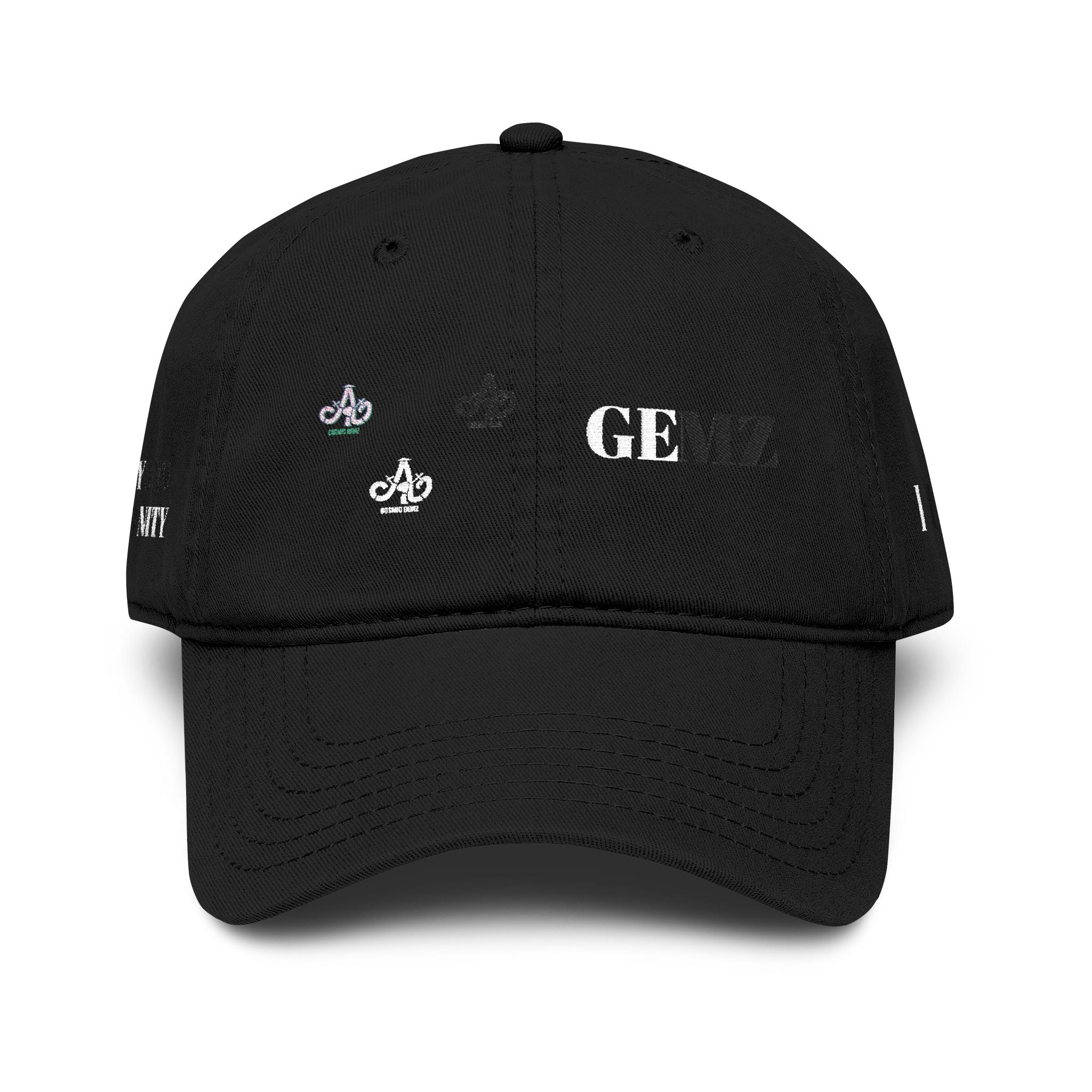 Washed Black Baseball Cap — Distressed 'GE' & Fleur-de-Lis Graphic Hat