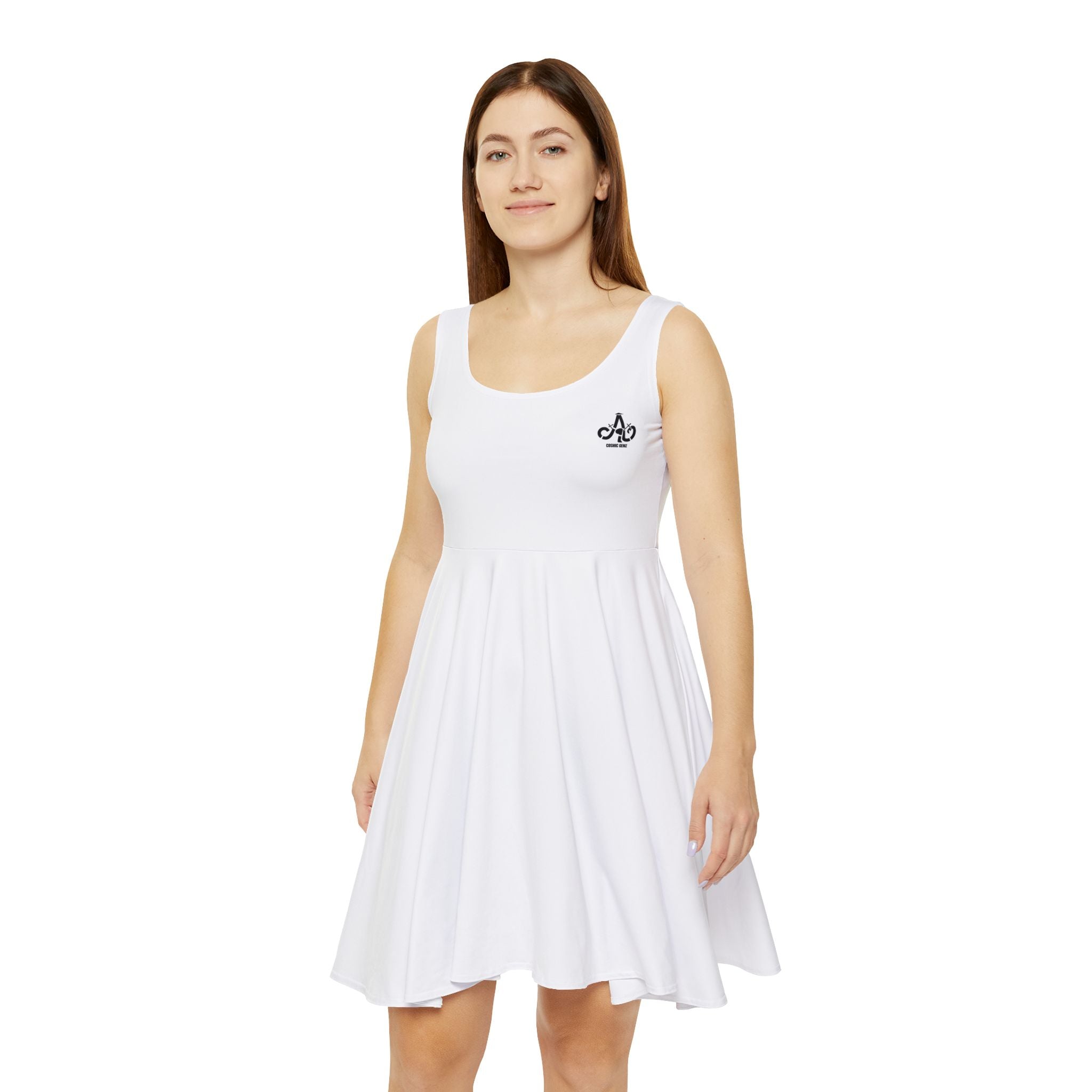 Queen Gemz White Skater Dress — Printed AOP Women's Fit