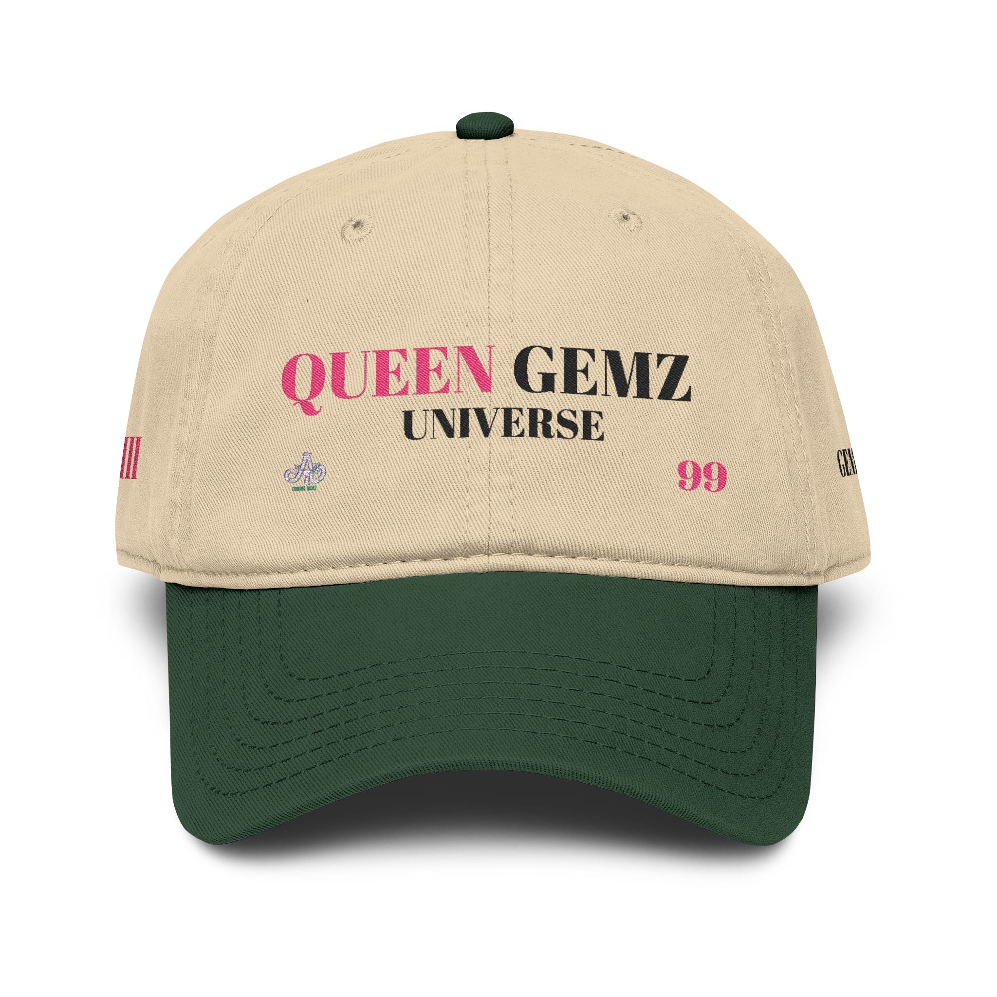 Queen Sewz Embroidered Washed Baseball Cap — Pink Accent Crown Hat