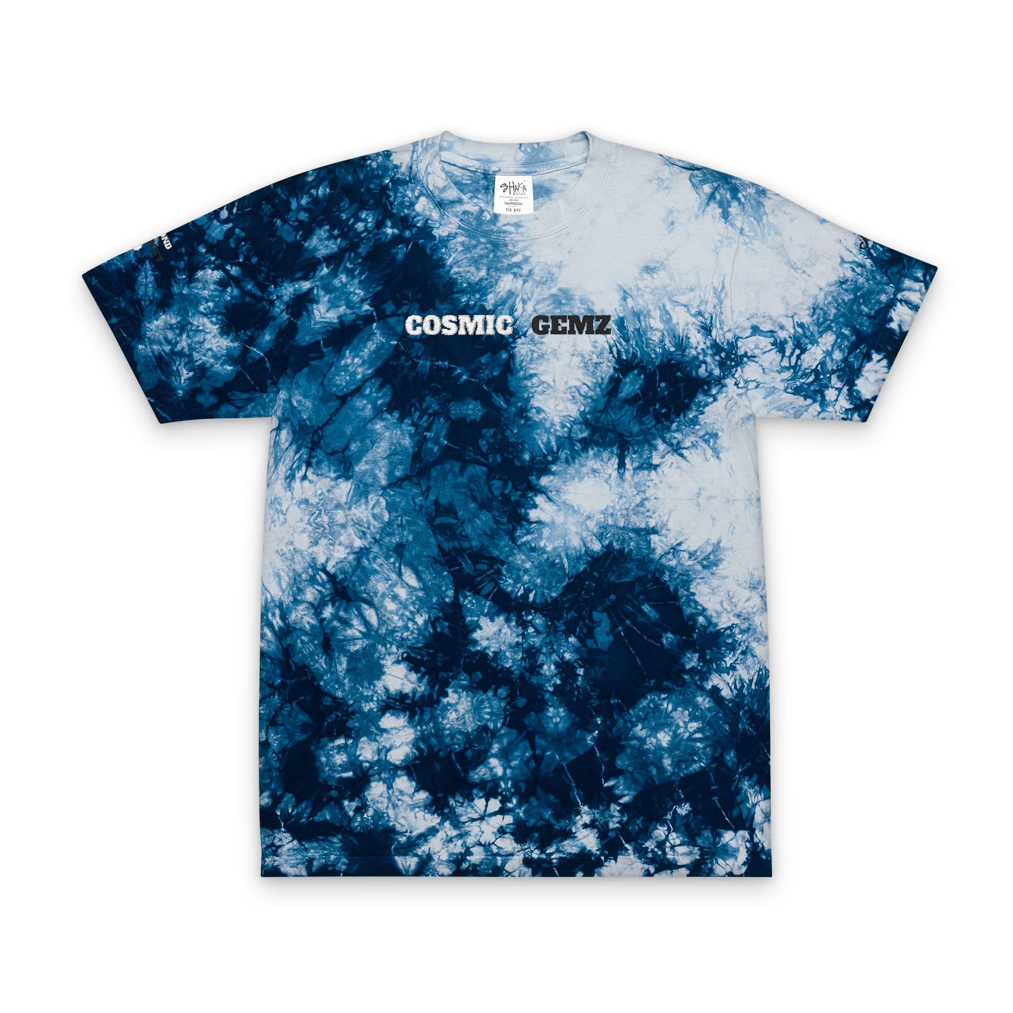 Embroidered 'Cosmic Gemz' Black & Gray Tie-Dye Oversized T-Shirt