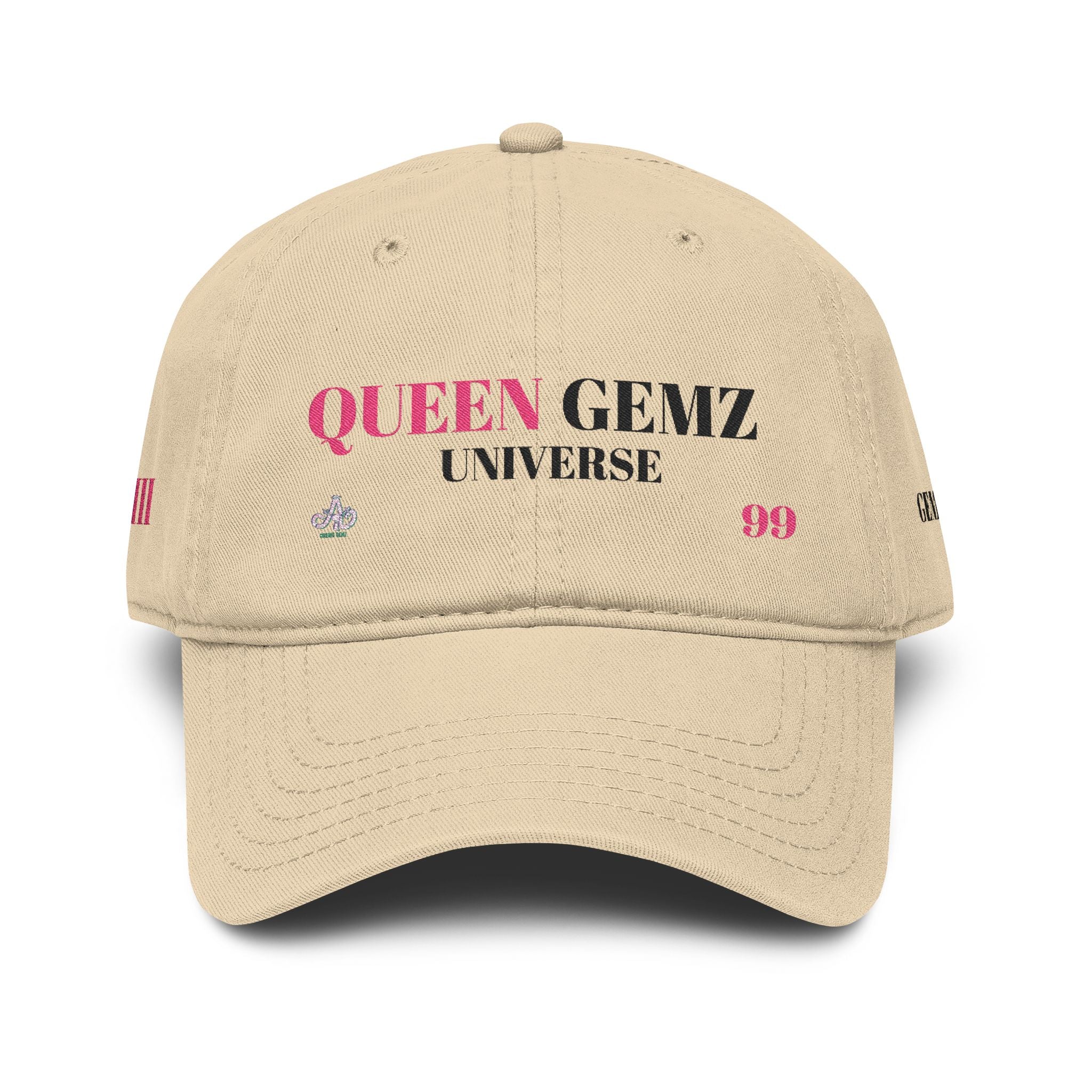 Queen Sewz Embroidered Washed Baseball Cap — Pink Accent Crown Hat