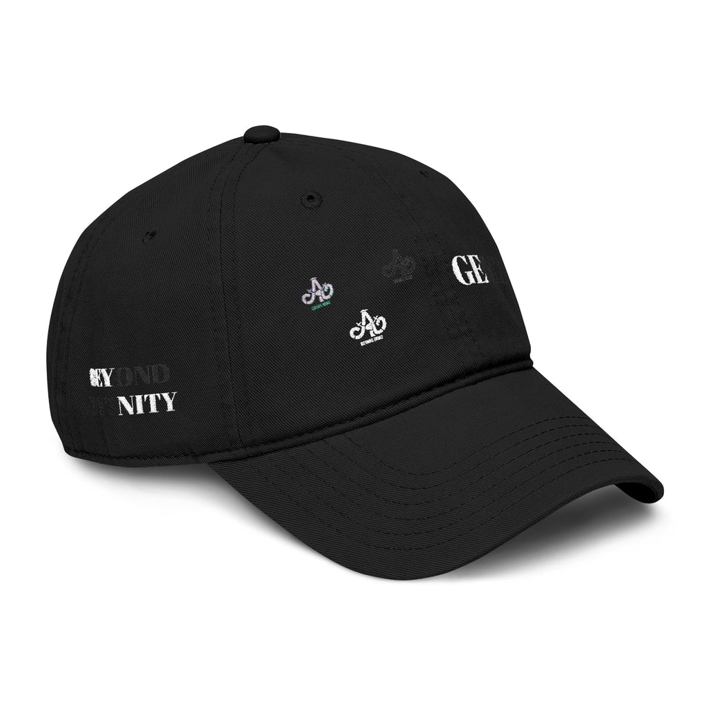Washed Black Baseball Cap — Distressed 'GE' & Fleur-de-Lis Graphic Hat