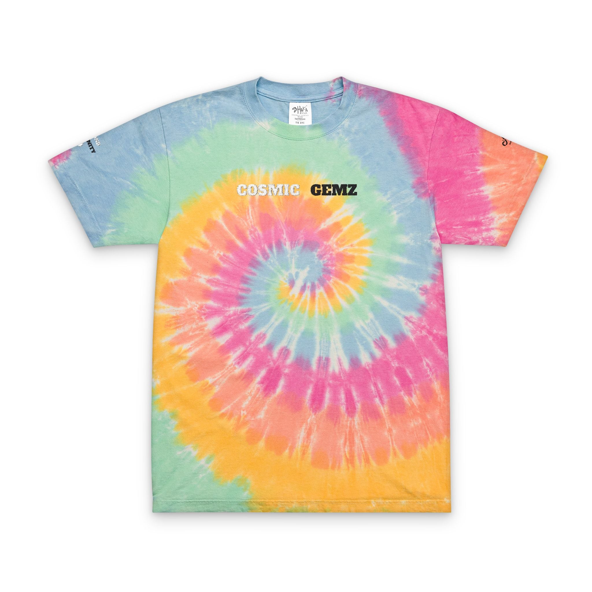 Embroidered 'Cosmic Gemz' Black & Gray Tie-Dye Oversized T-Shirt