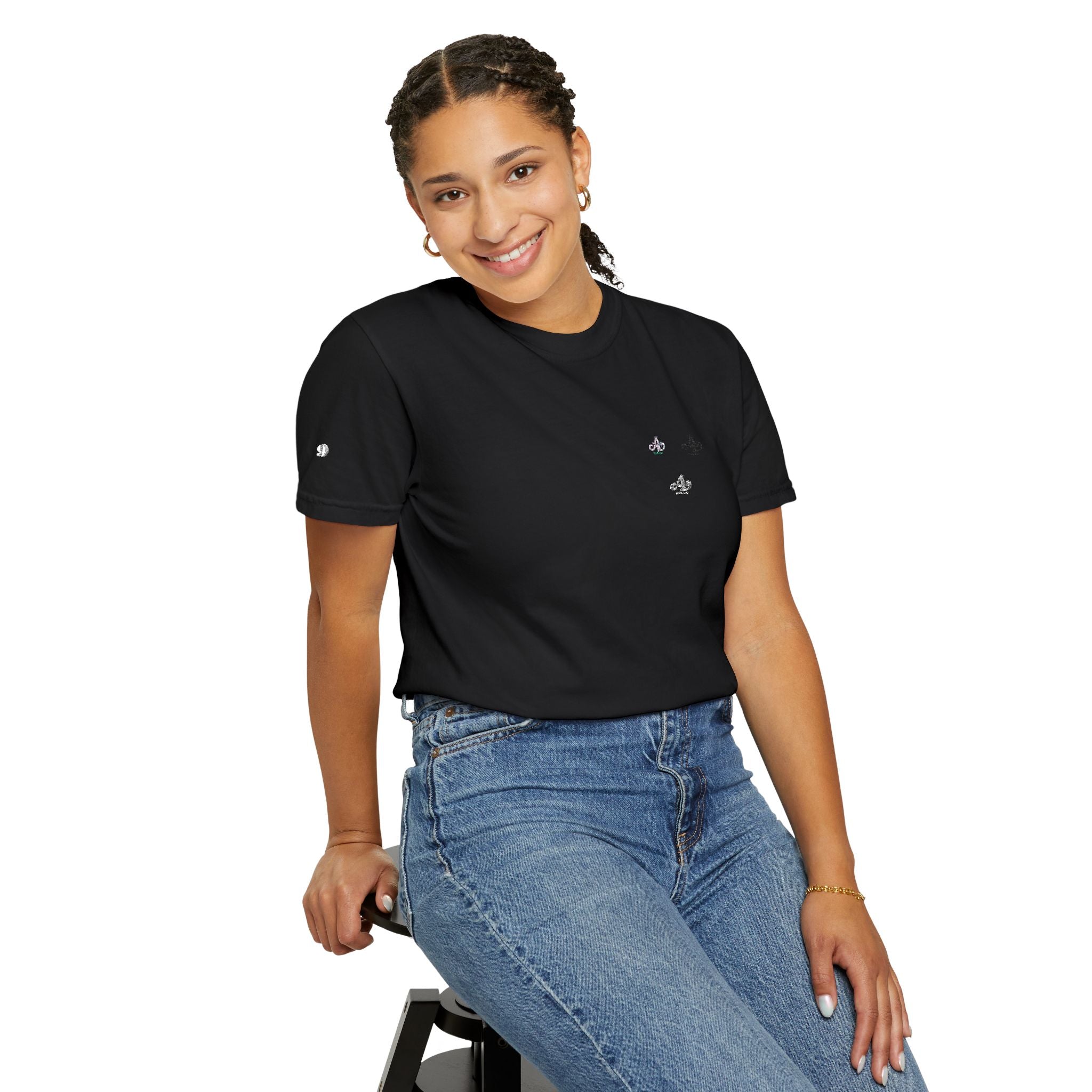 Minimal White T-Shirt with Small Floral Chest Embroidery